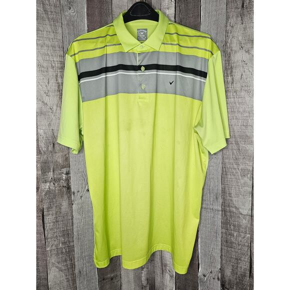 CALLAWAY Opti-Dri Golf Short Sleeve Polo SHIRT Hi-Vis Green Stripe Men's size XL - Picture 1 of 5